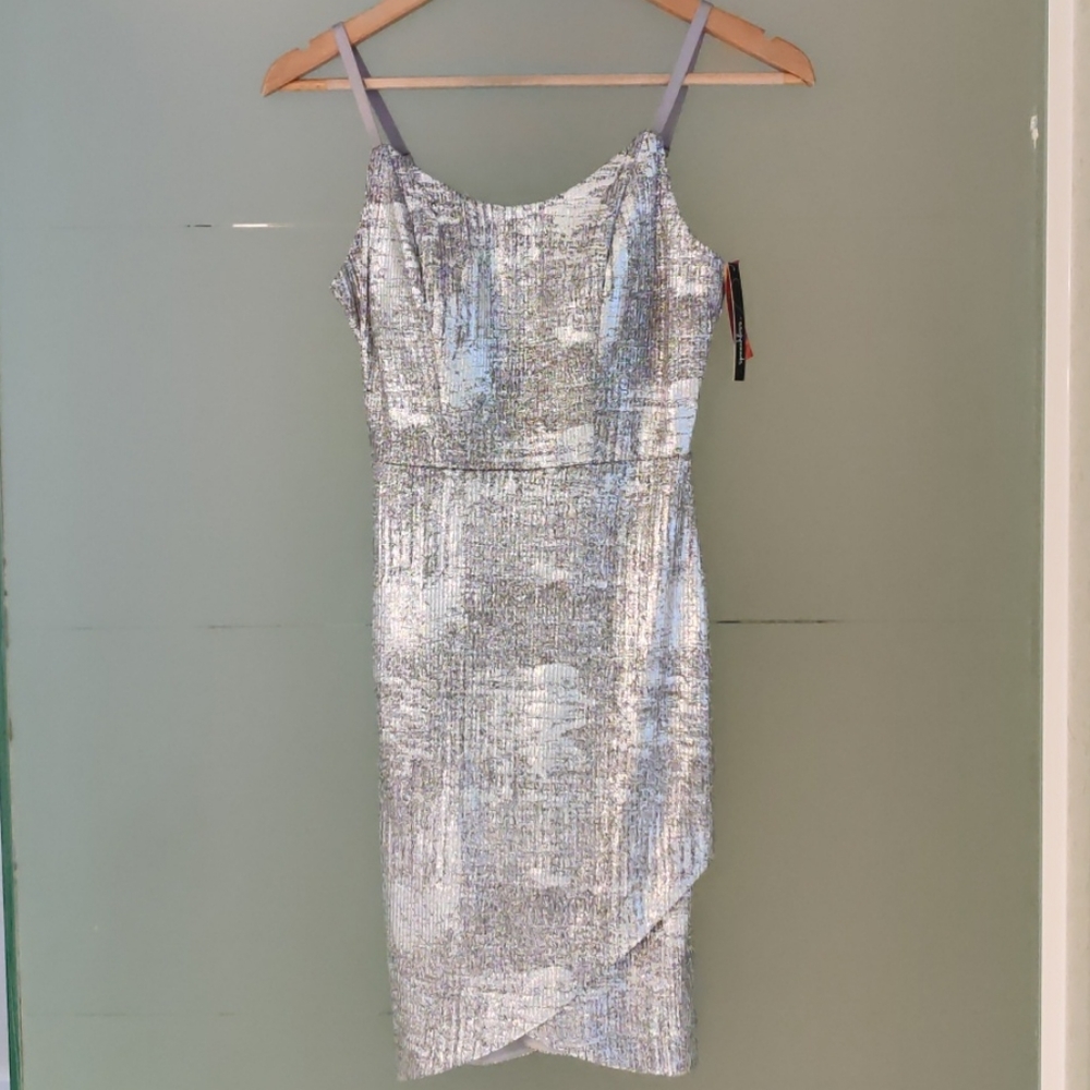 Metallic Silver Fitted Mini Dress Size S/M